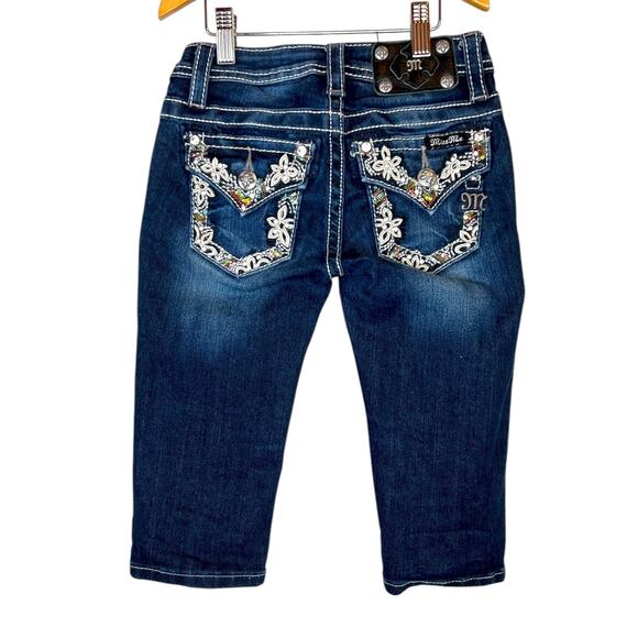 MISS ME Girls Capri Jeans Embellished Floral Sequin JK7115P2 Big Girl Size 7 - Picture 4 of 13